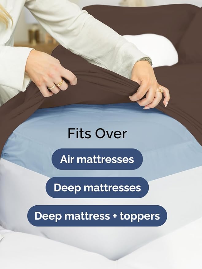Extra Deep Full Sheet Set - 4 Piece Breathable & Cooling Bed Sheets - Brown | Easily Fits 18 to 24 inch Mattress - Ultra Soft, Wrinkle & Fade Free with Extra Deep Pockets - Comfy Hotel Luxury Bedding