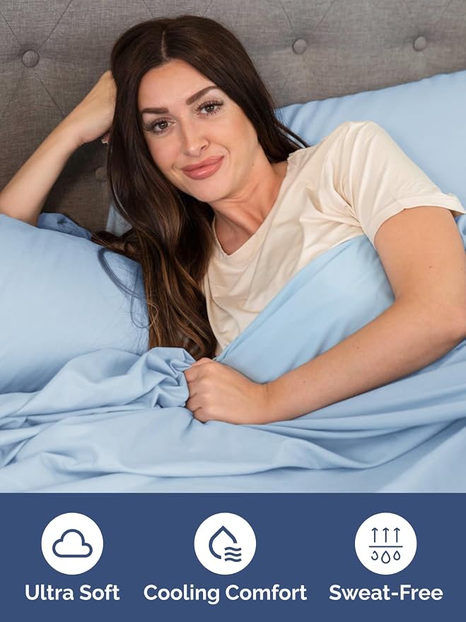 Extra Deep Cal King Fitted Sheet - Single Fitted Sheet Only - Light Blue | Easily Fits 18 inch to 24 inch Mattress, Soft, Wrinkle Free, Breathable & Comfy, Extra Deep Pockets Hotel Luxury Fitted Sheet