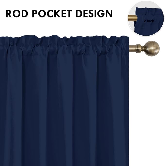 DWCN Short Blackout Curtains 60 x 36 Inch for Kitchen RV Bunk Navy Blue | 2 Panels Set, Kitchen Window Curtains Over Sink, Thermal Insulated, Light Blocking, Rod Pocket Drapes for Small Window