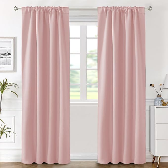H.VERSAILTEX Blackout Curtains Thermal Insulated Window Treatment Panels Room Darkening Blackout Drapes for Living Room Back Tab/Rod Pocket Bedroom Draperies (2 Panels, Baby Pink, 42 x 84 Inch)