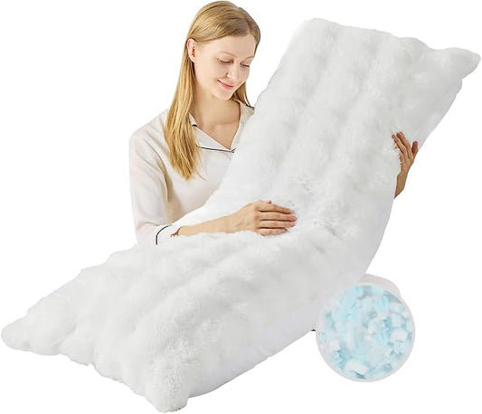 YZ HOME Faux Fur Fluffy Body Pillow for Adults, Soft Support | Firm Body Pillow, Adjustable Support for Side Sleeping, Pregnant Women, Washable cover,Gifts, 20x54 Inch (White)