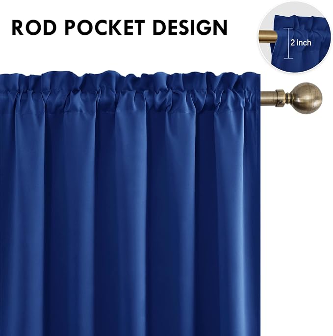 DWCN Wide Blackout Curtains for Living Room 60 x 63 Inch Long 2 Panels | Room Darkening, Thermal Insulated, Light Blocking, Rod Pocket Drapes, Noise Reducing Window Treatments, Classic Blue