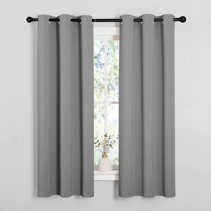 NICETOWN Silver Grey Blackout Curtain Panels, 2 Panels, W34 x L63-inch | Thermal Insulated Grommet Top Blackout Draperies and Drapes for Bedroom
