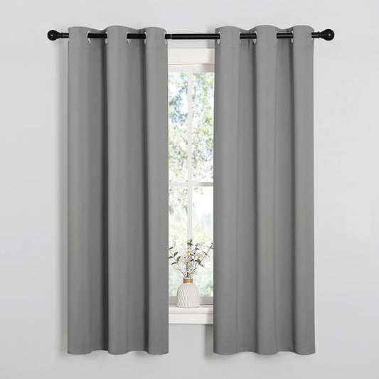 NICETOWN Silver Grey Blackout Curtain Panels, 2 Panels, W34 x L63-inch | Thermal Insulated Grommet Top Blackout Draperies and Drapes for Bedroom