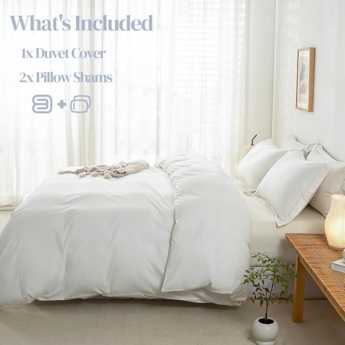 OAITE Duvet Cover Set 100% Washed Cotton Solid 3pcs | Soft,Durable,Long-staple Cotton,Hidden Zipper with 8 Interior Corner Ties,2 Pillowcases
