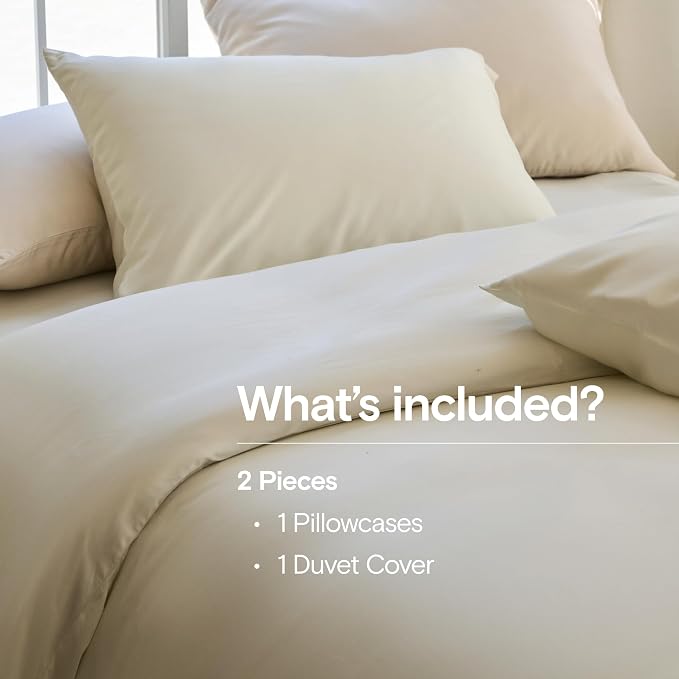 DOZ Duvet Cover Set, 100% Viscose derived from Bamboo, Organically Grown, Buttery Soft, Cooling Duvet Covers, High GSM, 1 Duvet Cover and 1 Pillowcase, 70"x90" (Ivory, Twin/Twin XL)