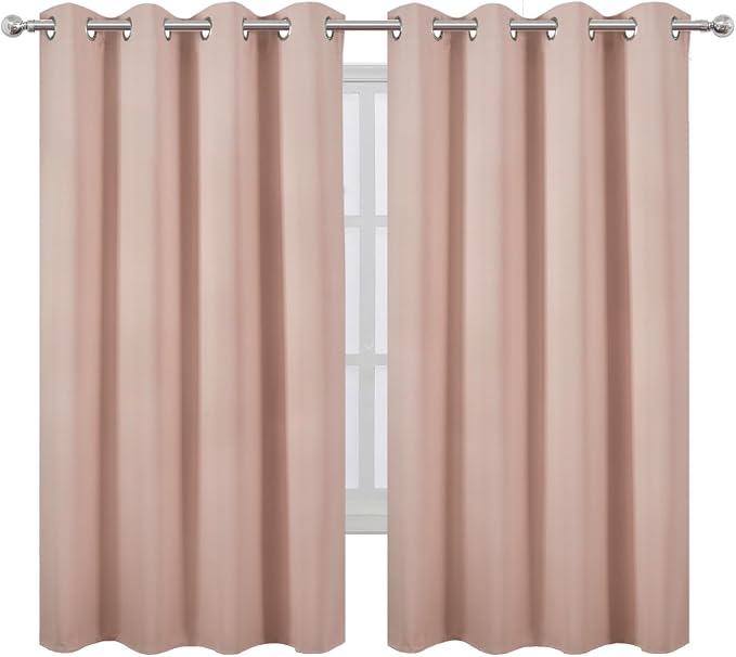 Blush Blackout Curtains 66 x 63 Inch Length/Set of 2 Curtain Panels/Thermal Insulated Room Darkening Blackout Curtains for Bedroom