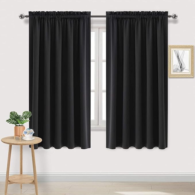 DWCN Wide Blackout Curtains for Bedroom Living Room 70 x 63 Inch Long Black | 2 Panels Set, Room Darkening, Thermal Insulated, Light Blocking, Rod Pocket Drapes, Noise Reducing Window Treatments