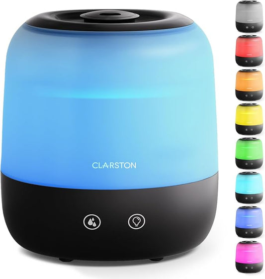 Clarston Humidifiers for Bedroom, 2L Cool Mist Humidifier, 24dB Quiet Sleep | 25H Runtime, Easy to Top Fill & Clean, Humidification for Baby Nursery & Plant, 360° Nozzle for Large Room, Nightlight,No BPA