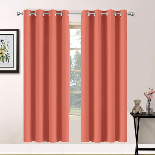 Yakamok Room Darkening Curtains 52x72 inch Length Coral Orange-Living Room | 2 panels,grommet blackout window treatment,thermal insulated,light blocking drapes,privacy protection,bedroom dining room