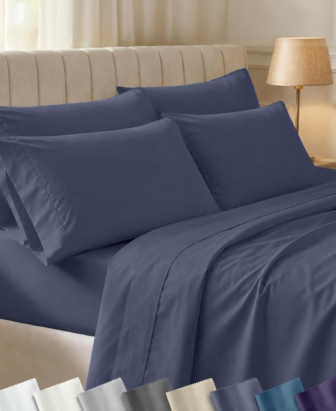 California Design Den Soft 100% Cotton Sateen Queen Sheet Set, 6 Pcs | 6 Pcs with 4 Pillowcases, 400 Thread Count Backed by Good Housekeeping Seal, 16" Deep Pocket, All-Around Elastic, Durable