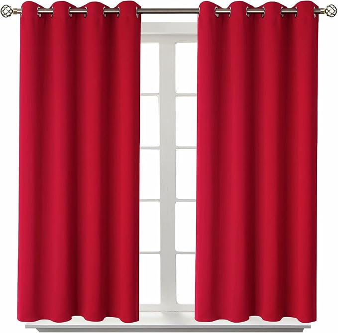 BGment Red Blackout Curtains for Bedroom 54 Inch Long - 2 Panels | Grommet Top, Black Out, Room Darkening, Sunblock, Thermal Insulated, Window Drapes for Kids Boys Room, 52x54 Inch