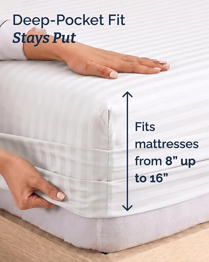 Twin 4 Piece Bed Sheet Set - Breathable & Cooling Sheets - Striped White | Ultra Soft Hotel Luxury Bedding Set with 8-16 Inch Deep Pockets, 1 Flat & 1 Fitted Sheet & 2 Pillowcases, Wrinkle & Fade Free