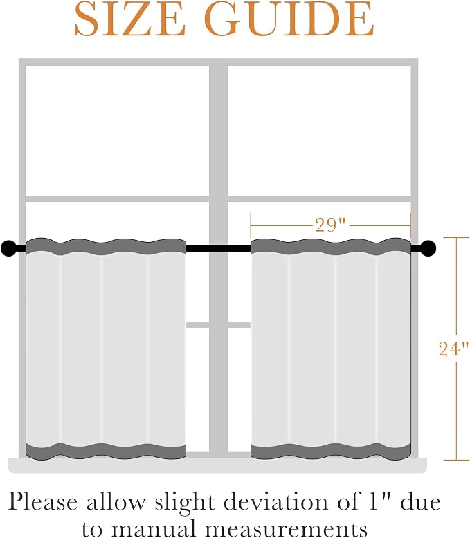 PONY DANCE Short Length Curtains for Kitchen, RV Curtain Tiers for Bedroom, Room Darkening for Bedroom, Width 29 x Length 24 inches,Greyish White, 2 Pieces