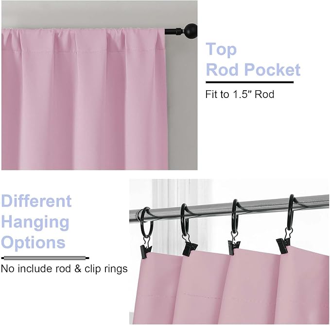 Simplebrand Ava Pink Short 36 Inches Blackout Curtain 2 Panels Set, Half Window Rod Pocket Privacy Curtain Tiers for Kitchen, Curtains Blackout for Bathroom Shades, W40 x L36 Inch, Pink