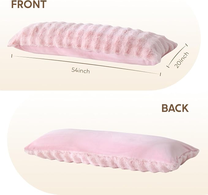 DOWNCOOL Premium Large Body Pillow Insert with Faux Rabbit Fur Cover - Large Full Body Pillows for Adults - Soft Long Bed Pillows for Side Sleepers - 20x54 inch (Pink, with Cover)