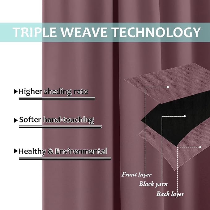 NICETOWN Full Shade Curtain Panels, 37" Wide x 80" Long, Dry Rose, Pair of Thermal Insulated & Energy Efficiency Blackout Drapes for Living Room, Lined Silky Performance Window Dressing