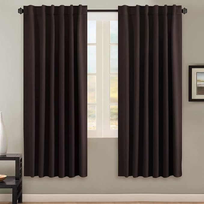 H.VERSAILTEX Blackout Curtains Thermal Insulated Window Treatment Panels Room Darkening Blackout Drapes for Living Room Back Tab/Rod Pocket Bedroom Draperies, 52 x 72 Inch, Chocolate Brown, 2 Panels