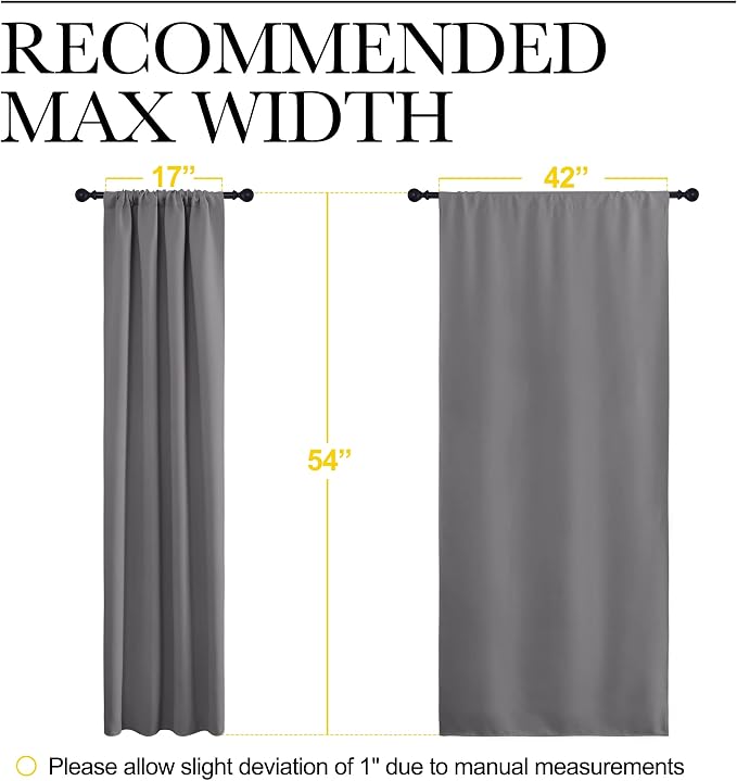 NICETOWN Grey Blackout Curtains for Bedroom 42" Wide x 54" Long 2 Panels | Home Decoration Thermal Insulated Rod Pocket Blinds Drapes for Kitchen Small Windows, Light Blocking Room Darkening Decor