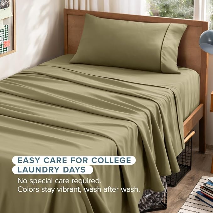 Bare Home Twin XL Sheet Set - 1800 Ultra-Soft (Twin XL, Olive) | Deep Pockets 6 to 15 Inches, Breathable, Hypoallergenic, Hotel Luxury, Easy Fit, Soft, All-Season