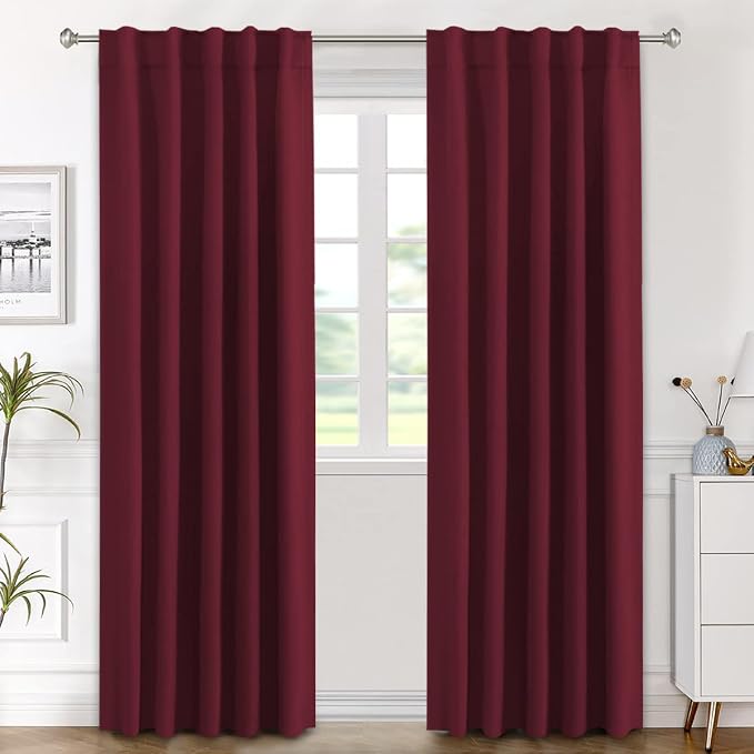 H.VERSAILTEX Christmas Blackout Curtains Thermal Insulated Window Treatment Panels Blackout Drapes for Living Room Back Tab/Rod Pocket Bedroom Draperies (2 Panels, Burgundy, 42 x 84 Inch)