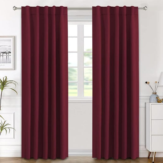 H.VERSAILTEX Christmas Blackout Curtains Thermal Insulated Window Treatment Panels Blackout Drapes for Living Room Back Tab/Rod Pocket Bedroom Draperies (2 Panels, Burgundy, 42 x 84 Inch)