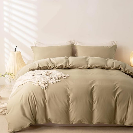 OAITE Duvet Cover Set 100% Washed Cotton Solid 3pcs | Soft,Durable,Long-staple Cotton,Hidden Zipper with 8 Interior Corner Ties,2 Pillowcases