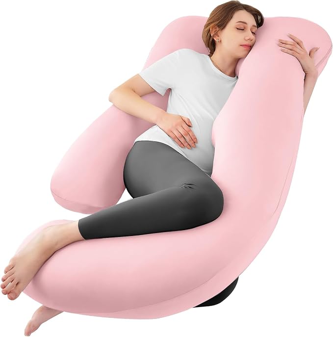 Cooling Pregnancy Pillows for Sleeping, 65'' Full Body Pillow, Light Pink | Sasttie Maternity Pillow, OEKO-TEX, Down Alternative, Removable Cover, Pregnant Women Must Haves, Maternity Essential