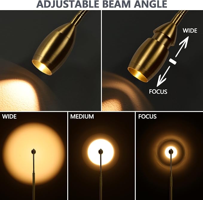 Reading Floor Lamp, 72" LED Dimmable Lamp with Gooseneck,Zoomable Spotlight | Adjustable Color Beam Standing Lamp, Touch & Remote Control, Task Craft, Sewing, Bedroom Living Room, Office, Light Gold