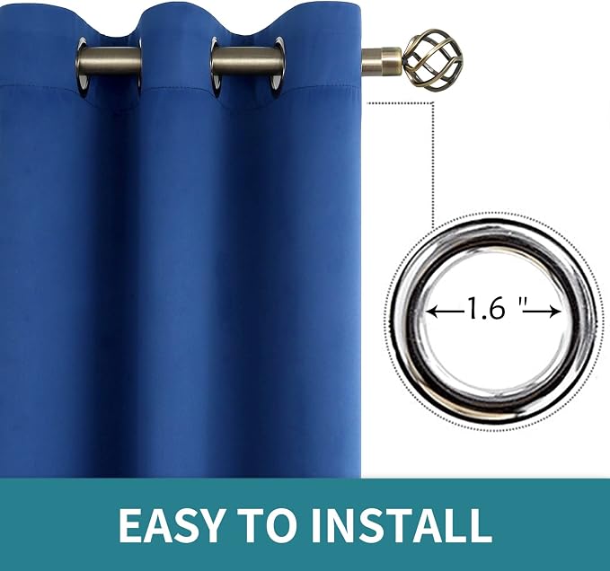 BGment Royal Blue Blackout Curtains for Bedroom 54 Inch Long - 2 Panels | Grommet Top, Black Out, Room Darkening, Sunblock, Thermal Insulated, Window Drapes for Kids Boys Room, 46x54 Inch