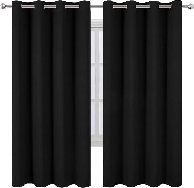 Black Thermal Blackout Curtains/52 x 72 Inch/Set of 2 Panels Room Darkening Curtains for Bedroom