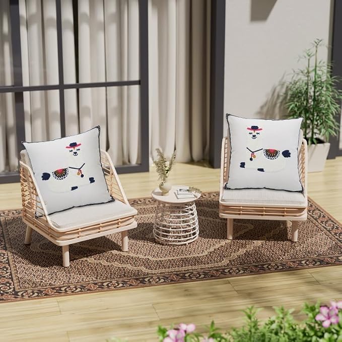 Pack of 2 Embroidered Decorative Throw Pillow Cover 18x18 Inch Farmhouse Floral Pillowcase for Living Room Sofa Bed (Cute Llama)