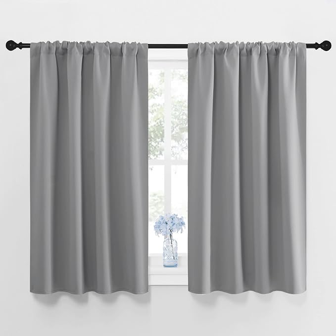 NICETOWN Window Curtains for Bedroom - Home Decoration Thermal Insulated Rod Pocket Blackout Blinds & Drapes for Small Windows (Silver Grey, 2 Panels, W42 x L48 -Inch)