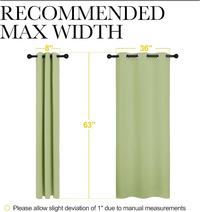 NICETOWN Nursery Curtains 63 inch Long, Thermal Insulated & Room Darkning Curtains with Grommet Top, Light Sage Green Draperies for Son's Room, Kitchen, 1 Pair, W42 x L63 in per Panel