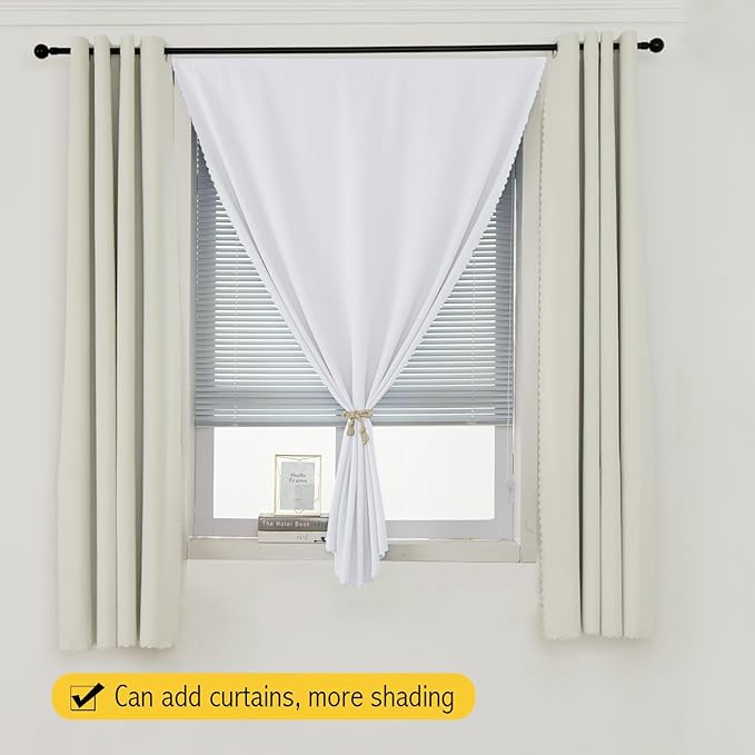 Portable Light Blocking Curtains Self-Stick Design, Removable Adhesive Window Shades for Apartment Office, 71" W x 84" L, White, 2 Panels