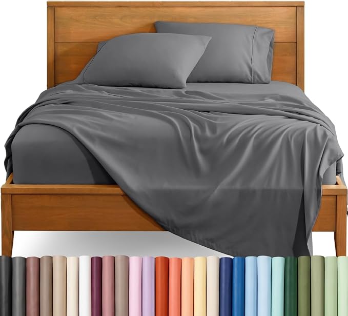 Bare Home Short Queen Sheet Set - 1800 Ultra-Soft (Queen Short, Grey) | Deep Pockets 6 to 15 Inches, Breathable, Hypoallergenic, Hotel Luxury, Easy Fit, Soft, All-Season