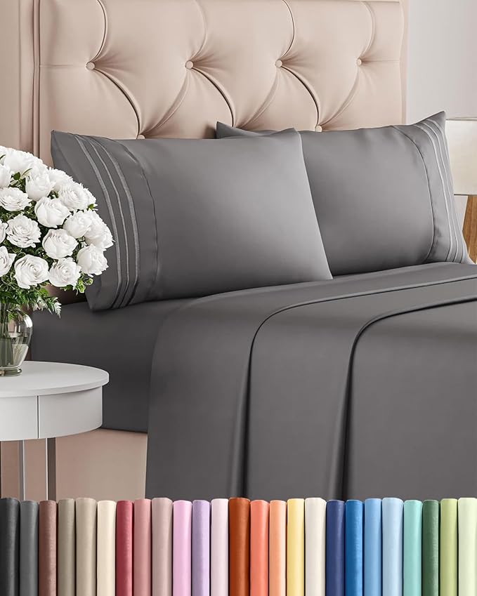 Full Size 4 Piece Sheet Set - Comfy Breathable & Cooling Sheets - Dark Grey | Hotel Luxury Bed Sheets for Women & Men, Deep Pockets, Easy-Fit, Extra Soft and Wrinkle Free Sheets, Oeko-Tex Bed Sheet Set