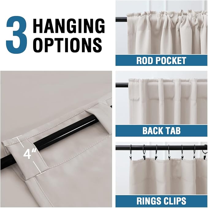 H.VERSAILTEX Blackout Curtains Thermal Insulated Window Treatment Panels Room Darkening Blackout Drapes for Living Room Back Tab/Rod Pocket Bedroom Draperies (2 Panels, Stone, 42 x 84 Inch)