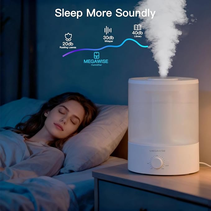 MEGAWISE 3.5L Cool Mist Humidifier – Ultra-Quiet Ultrasonic Vaporizer with Top-Fill Design, Essential Oil Diffuser, 7-Color Night Light & Auto Shut-Off