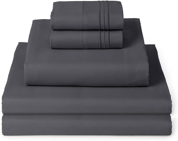 Mellanni Iconic 5-Piece, Ultra Soft Sheet Set (Split King, Charcoal) | 10M+ Sleepers. Lab-tested: Sleeps Cool, Stays Bright, Strong, Smooth. Good Housekeeping Best Bedding, 7 yrs running.