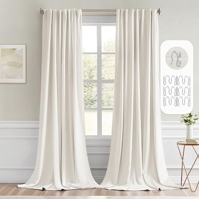 MIULEE Ivory Back Tab Blackout Curtains 52x96 Inch Long 2 Panels Set | Rod Pocket Pinch Pleated, Thermal Insulated, Bedroom Living Room Darkening Drapes, Light Blocking Floor to Ceiling Curtains
