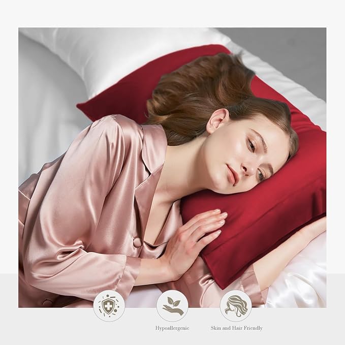 WishSmile Cooling King Pillowcases Set of 2 Breathable Cool Silky Soft Rayon Derived from Bamboo Fabric, Moisture Wicking for Hot Sleepers, Hair and Skin Friendly, Red, 2 Pack, 20x36IN