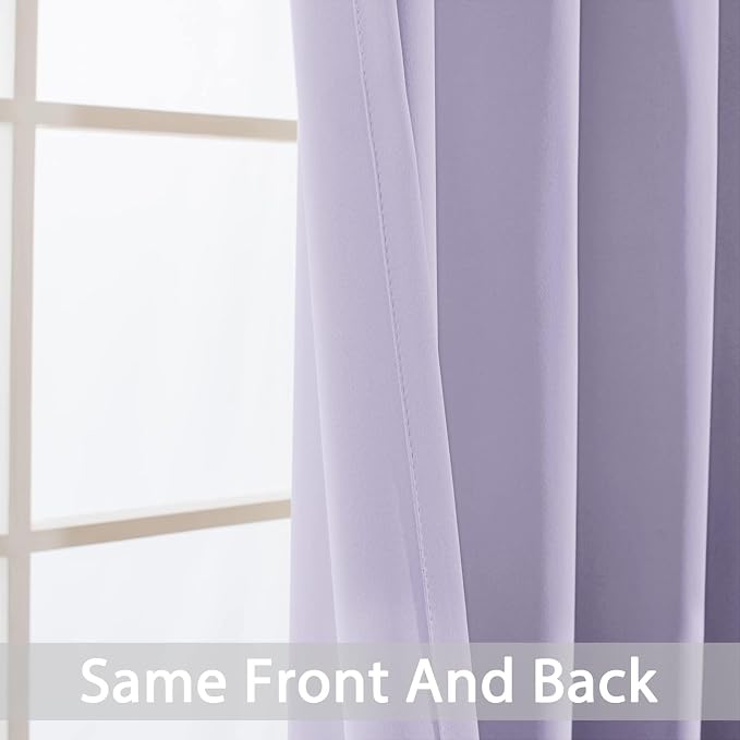 Yakamok Room Darkening Curtains 42x72 inch Length Lilac-Living Room | 2 panels,grommet blackout window treatment,thermal insulated,light blocking drapes,privacy protection,bedroom dining room