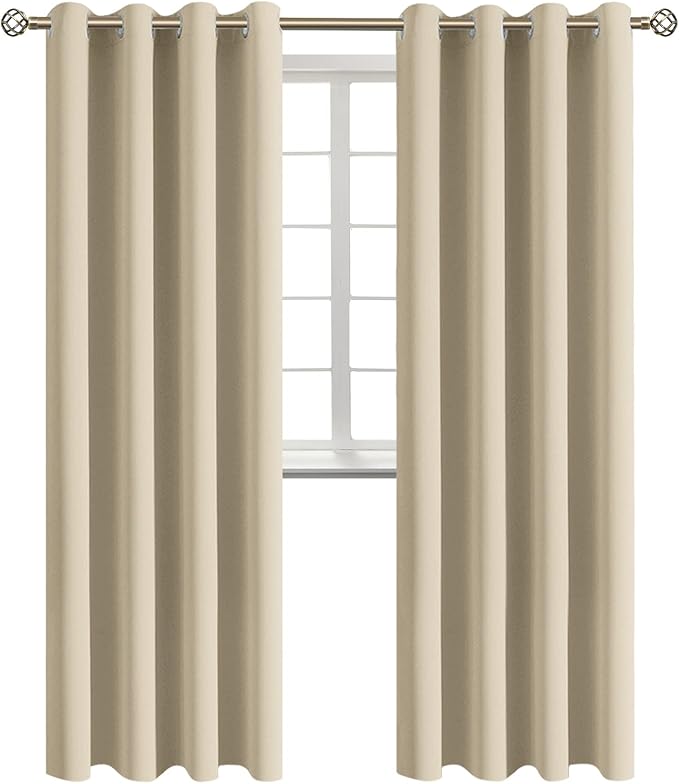 BGment Beige Room Darkening Long Curtains for Living Room - 2 Panels | Grommet Top, Extra Long, Light-Blocking, Sunblock, Thermal Insulated, Window Drapes for Bedroom, 52x108 Inch