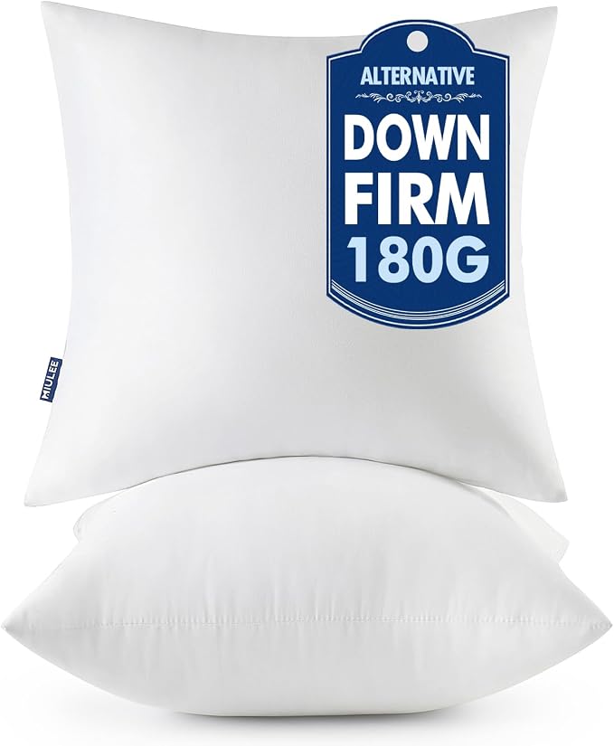 MIULEE 12x12 Throw Pillows Inserts 2 Pack, Decorative Pillows for Couch Bed | 100% Virgin Filling, Full and Fluffy, Lumbar, Back and Neck Support