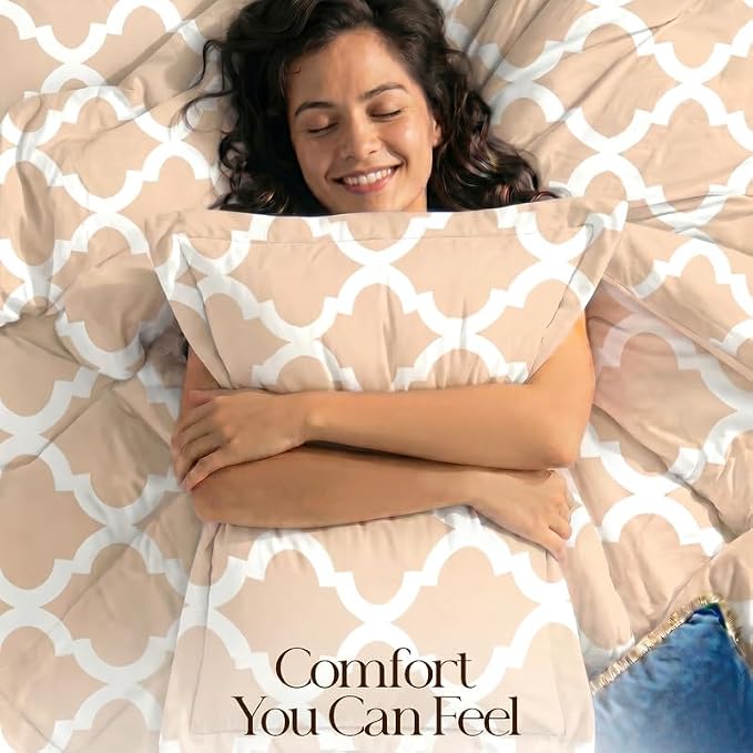 Queen Comforter Set 3 Piece Beige by Utopia Bedding, Printed Comforters Queen Size Bedding Comforters Sets, Down Alternative Soft Bed Set 1 Comforter (88 x 88 inches) 2 Pillow Shams (20 x 26 inches)