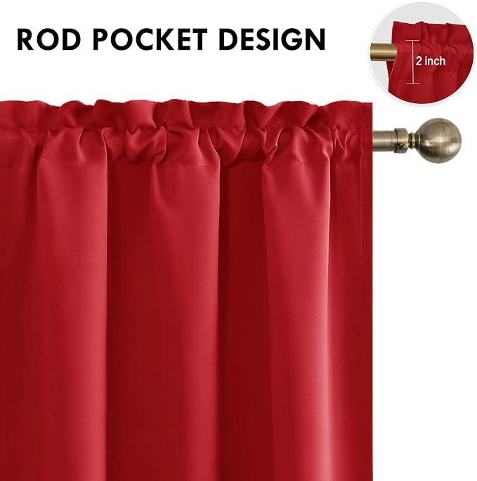 DWCN Blackout Curtains for Bedroom Living Room 42 x 45 Inch Long Red | 2 Panels Set, Room Darkening, Thermal Insulated, Light Blocking, Rod Pocket Drapes, Noise Reducing Window Treatments