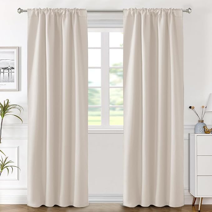 H.VERSAILTEX Blackout Curtains Thermal Insulated Window Treatment Panels Room Darkening Blackout Drapes for Living Room Back Tab/Rod Pocket Bedroom Draperies (2 Panels, Natural, 42 x 84 Inch)