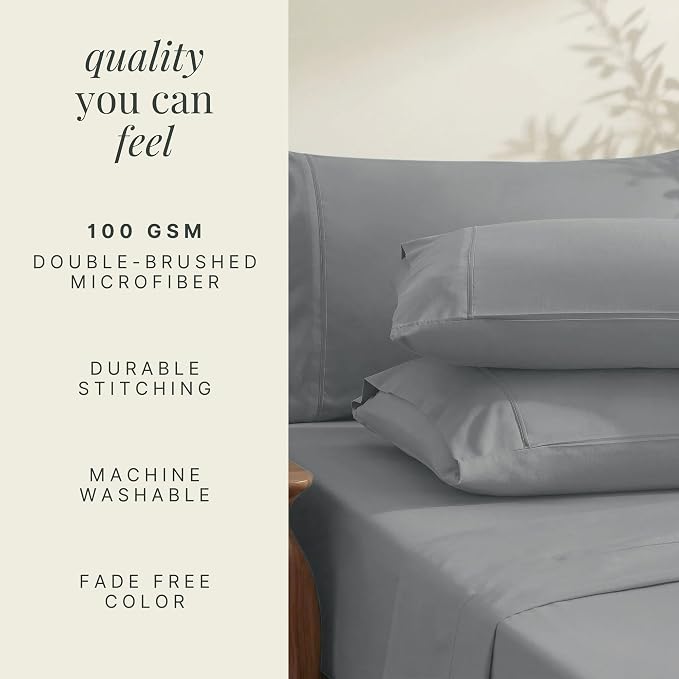 Hearth & Harbor Bed Sheets, Luxury Soft 6 Piece Bed Sheet Set Extra Deep Pocket Fitted Sheets Fits Mattress up to 21", Double Brushed Bedding Sheets & Pillowcases, Split King, Frost Gray