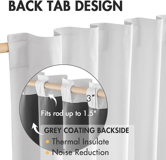 MIULEE 100% Blackout Curtains Faux Linen Curtains & Drapes 108 Inch, White | 2 Panels, Full Black Out, Thermal Insulated, Room Darkening Window Curtains for Bedroom Living Room , Back Tab & Rod Pocket
